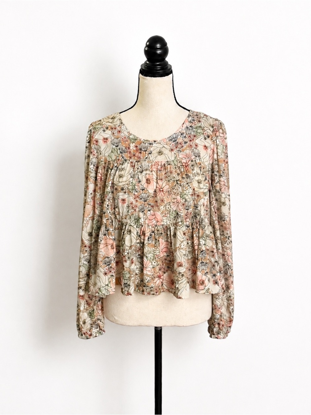 Arizona Floral Cottagecore Peplum Blouse Long Sleeve XS